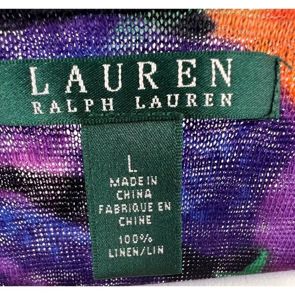 Ralph Lauren W's Top L Semi-sheer Vibrant Multicolor Floral 100% Linen - Picture 4 of 9